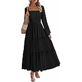 PRETTYGARDEN Spring Dresses for Women 2026 Casual Long Sleeve Smocked Ruffle Flowy Elegant Wedding Guest Maxi Dress Pockets