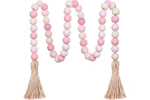 Meplait Wood Bead Garland,39in Farmhouse Beads with Tassels Boho Beads for Tiered Tray Decorative Beads Home Decor