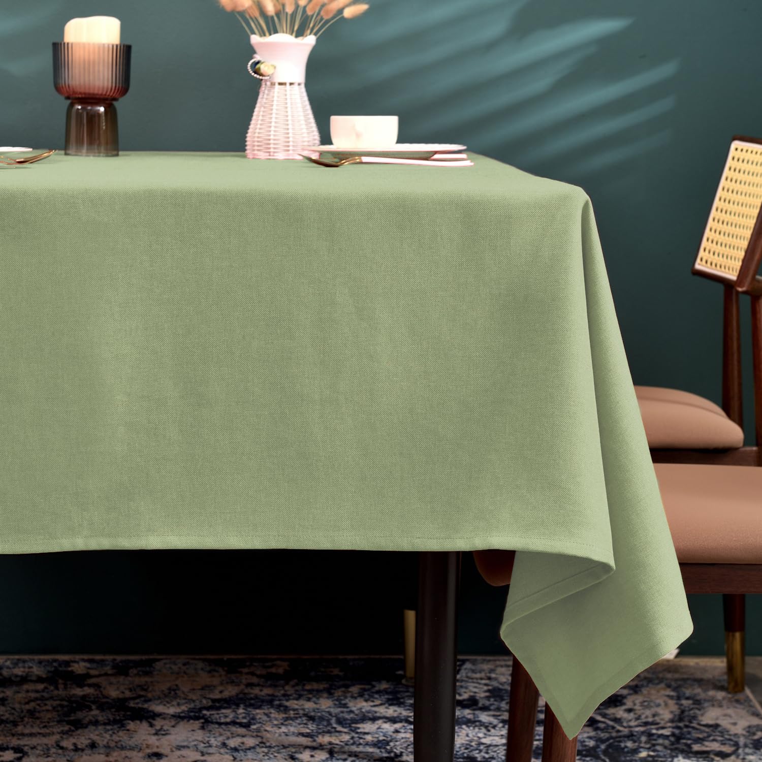 BALCONY & FALCON Table Cloth, Wipe Clean Tablecloth Rectangular – Waterproof, Machine Washable Table Cover Easter, Kitchen, Dining, Party & Spring Outdoor Use (Sage green, 145x300cm) — image 1