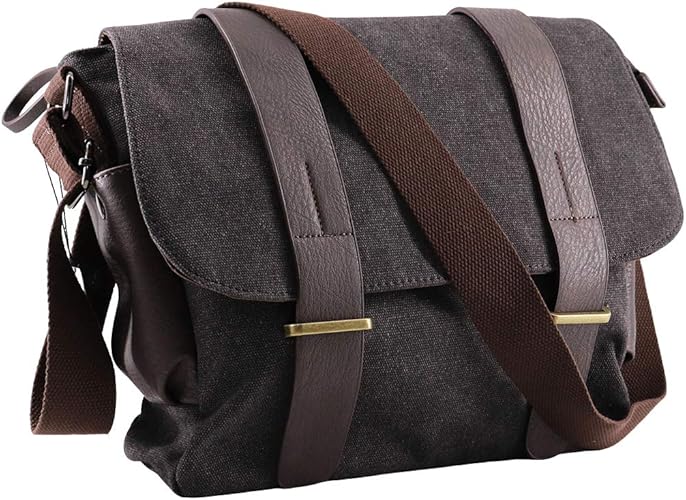 Amazon Golwis ショルダー バッグ レザー 帆布 軽い 大容量 通勤 通学 B5 13インチ カジュアル メンズ チャコール ショルダーバッグ