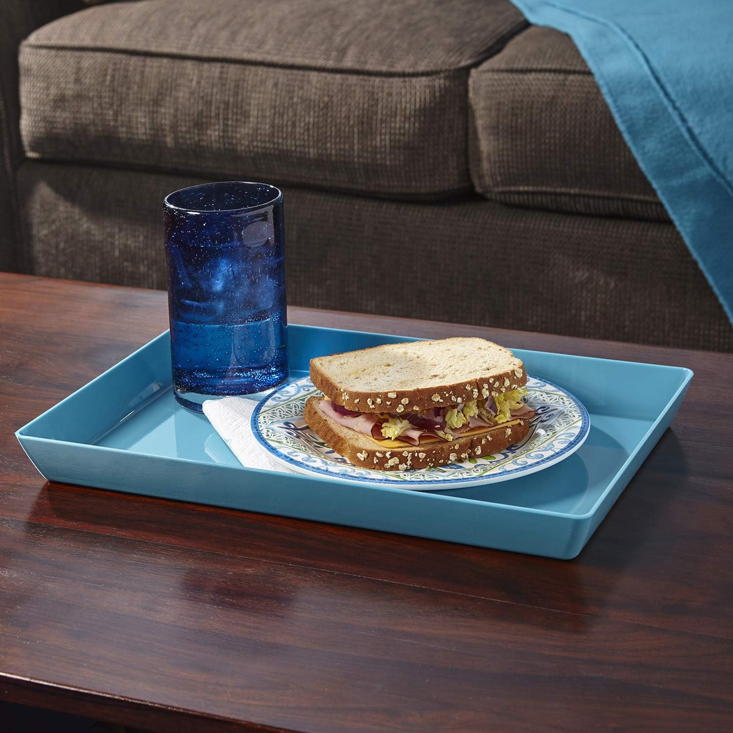 US Acrylic Avant 15" x 10" Plastic Serving Tray | Set of 3 Ocean Blue: Home & Kitchen