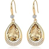 Austrian Crystal Halo Teardrop Hollow Drop Dangle Earrings for Women 14K Rose Gold Plated Hypoallergenic Jewelry Gifts