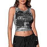 SOLY HUX Women's Y2K Gothic Graphic Tank Tops Scoop Neck Sleeveless Crop Going Out Tops Summer Clothes