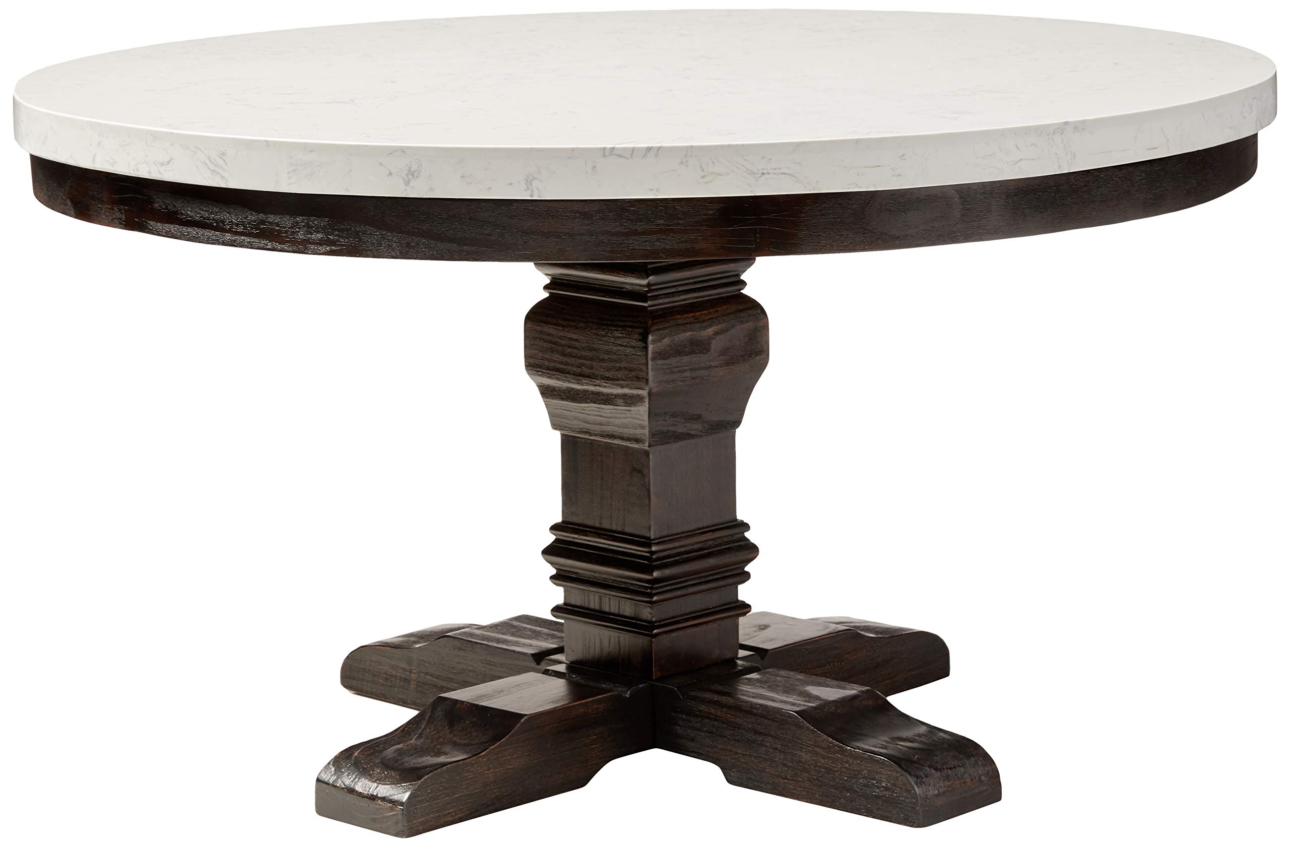ACME Nolan Dining Table w/Pedestal - - White Marble & Salvage Dark Oak( pedestal only)