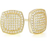 TRUMIUM Stud Earrings for Men Women Fake Diamond 5A Cubic Zirconia Studs Layered Silver Gold Earrings Iced Out Square Hypoallergenic