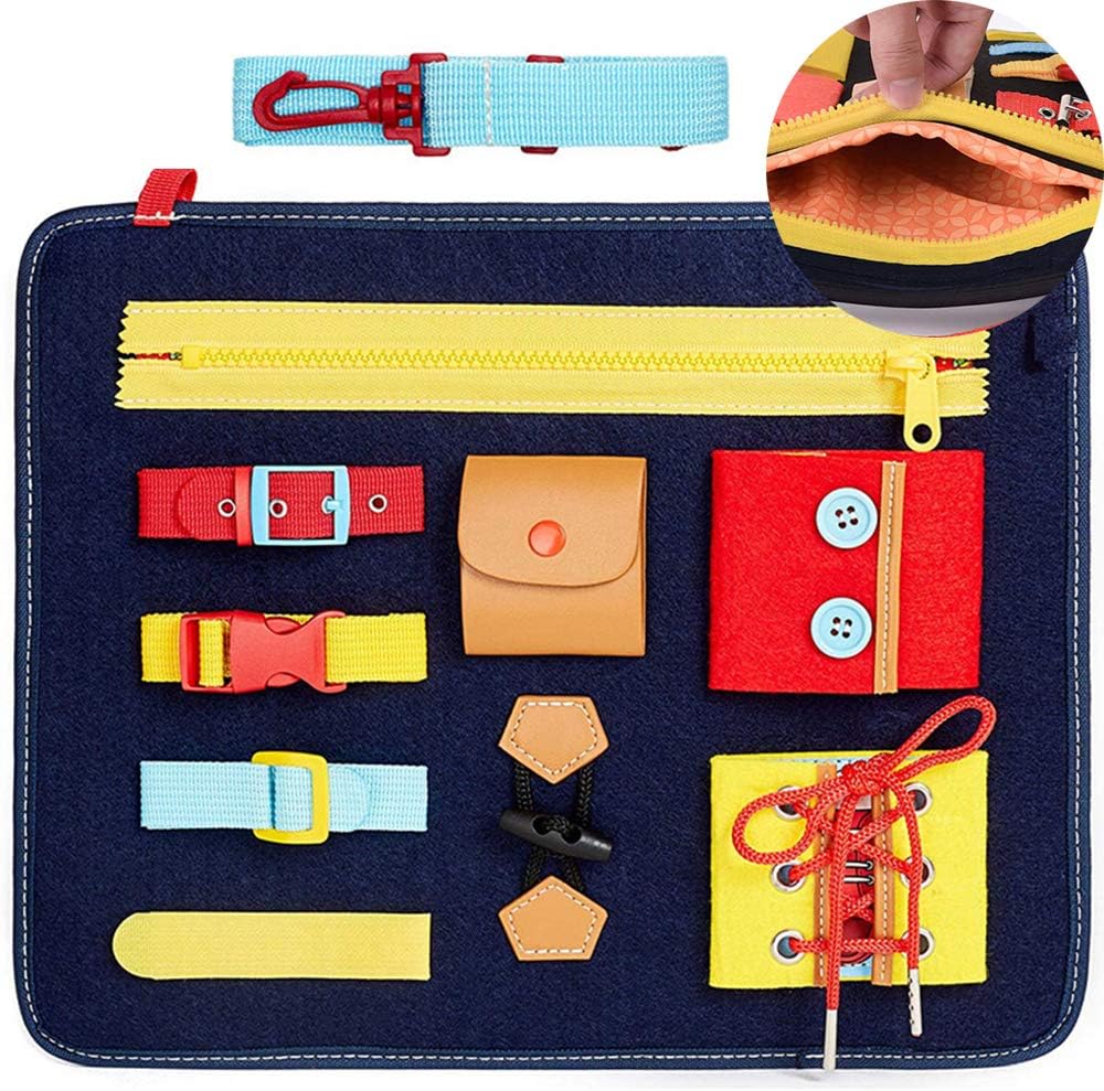 TopHGC Buckle Toys Busy Board, Educational Learning Toys for Toddlers for Zip Snap Button Buckle