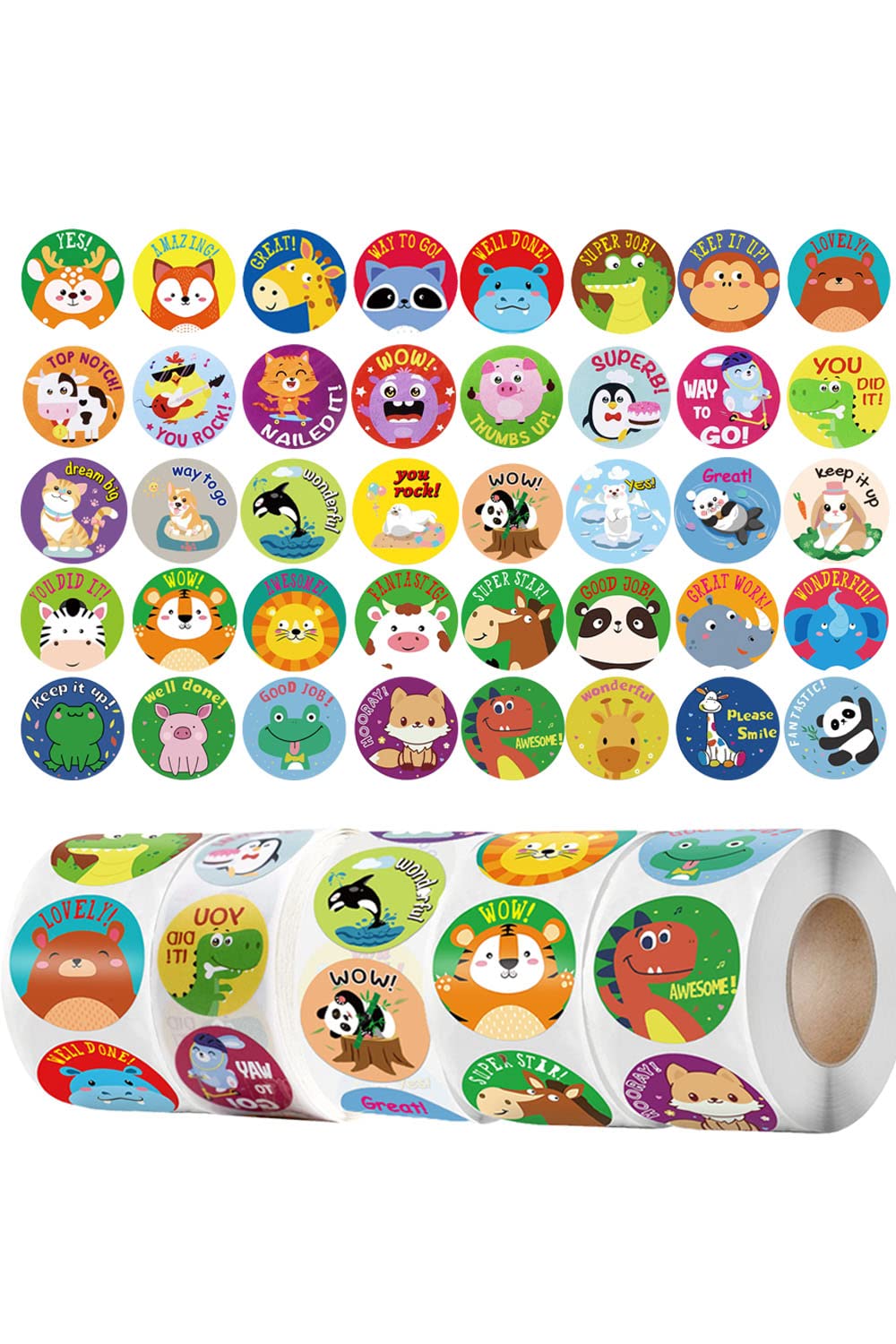YINKE ごほうびシール 動物 2500枚 ご褒美 英語 良くできました 教師褒美用 可愛い 子供 教室用の教師補助用品 40柄5巻 直径25mm の商品画像
