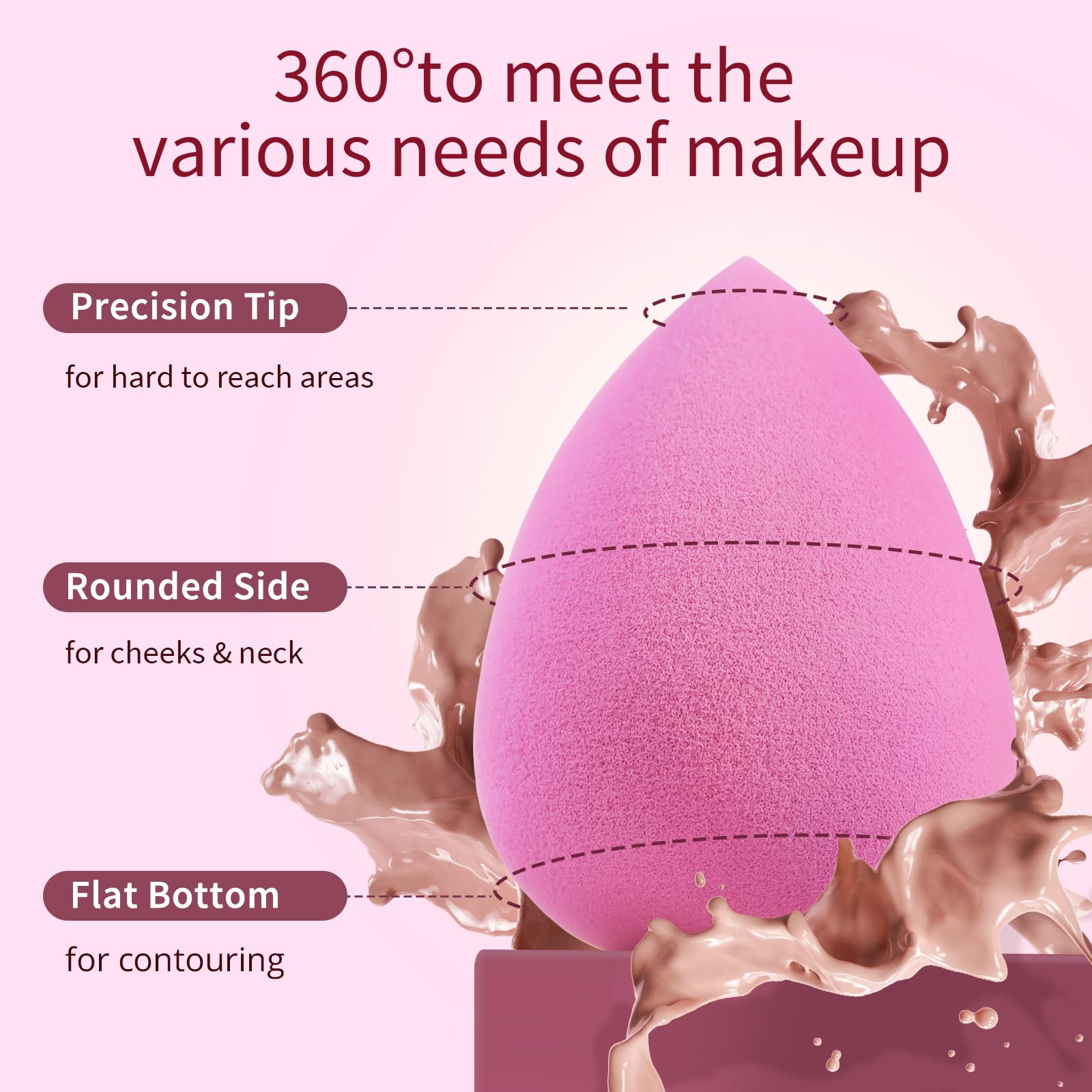 BEAKEY Super Soft Makeup Sponge Set of 6, Makeup Sponges for Foundation, Liquid, Cream and Powder, Pink Beauty Sponge for Blending, 0 Latex Blender