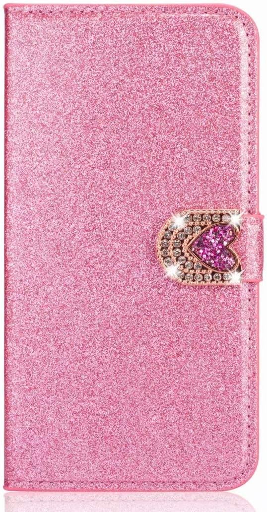 Case for Samsung Galaxy A51, Handmade Bling Glitter [Magnetic Closure] Shockproof PU Leather Flip Wallet Phone Cases [Love Diamond Buckle] Card Slots Kickstand Soft TPU Cover for Samsung Galaxy A51