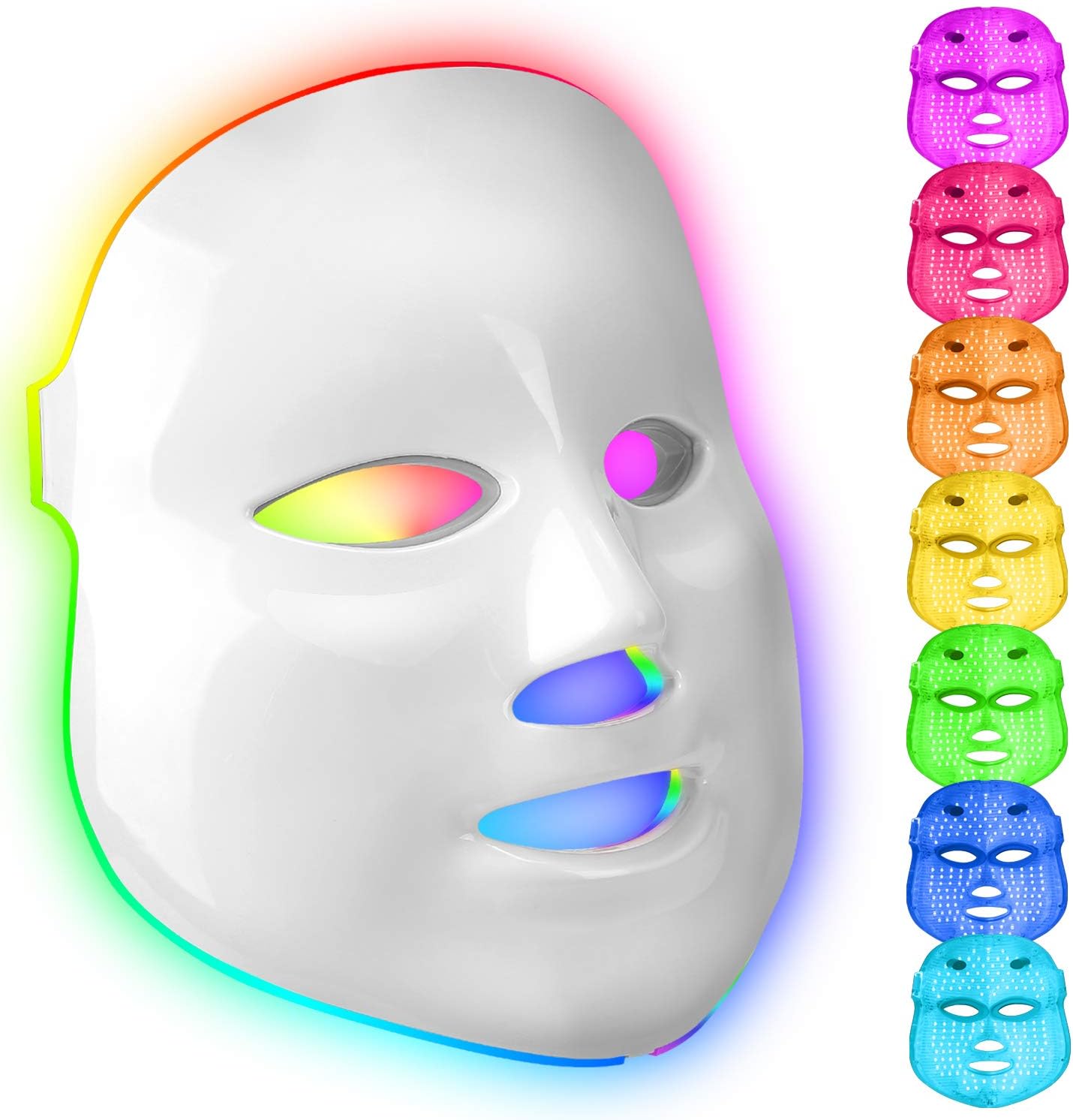 obqo 7 Colors LED Face Light Therapy Mask-Red Blue Light Photon Skin Rejuvenation Facial Skin Care Device for Home Use