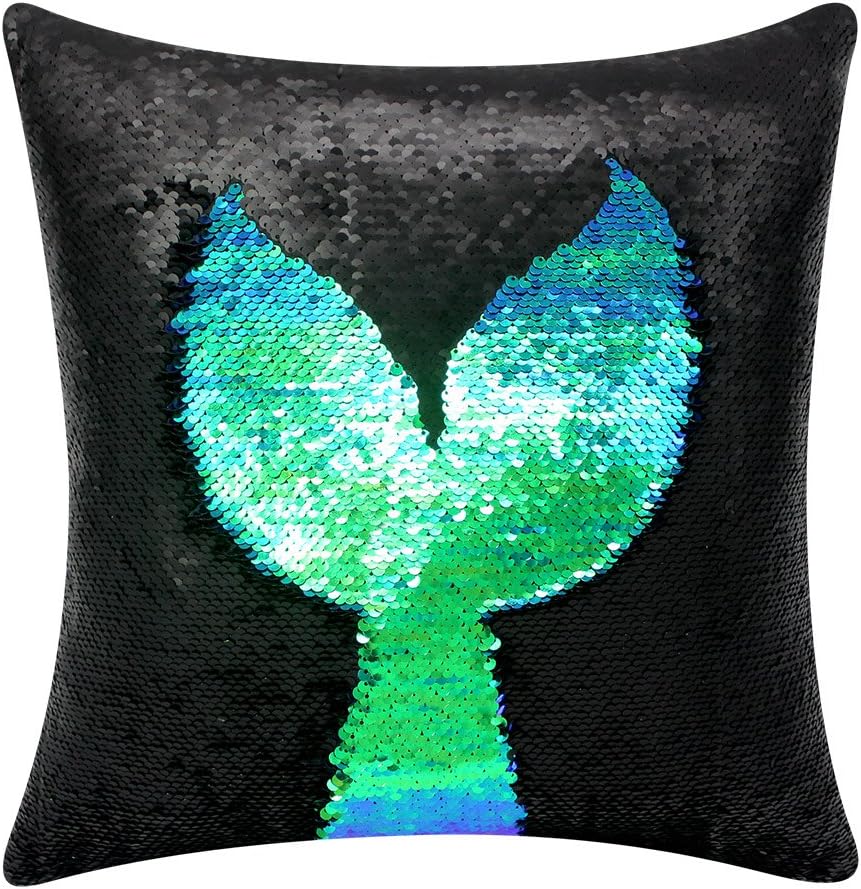 Mermaid Pillow Case USTYLES Reversible Sequin Pillow Covers 16x16 Throw Pillow Case Home Décor Mermaid Green and Black 1PC
