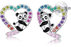 COMORE Hypoallergenic Sloth/Panda/Koala/Cat Stud Earrings for Girls Women 925 Sterling Silver Colorful Animal Heart Earring Studs for Sensitive Ears Sloth Jewelry Gifts.