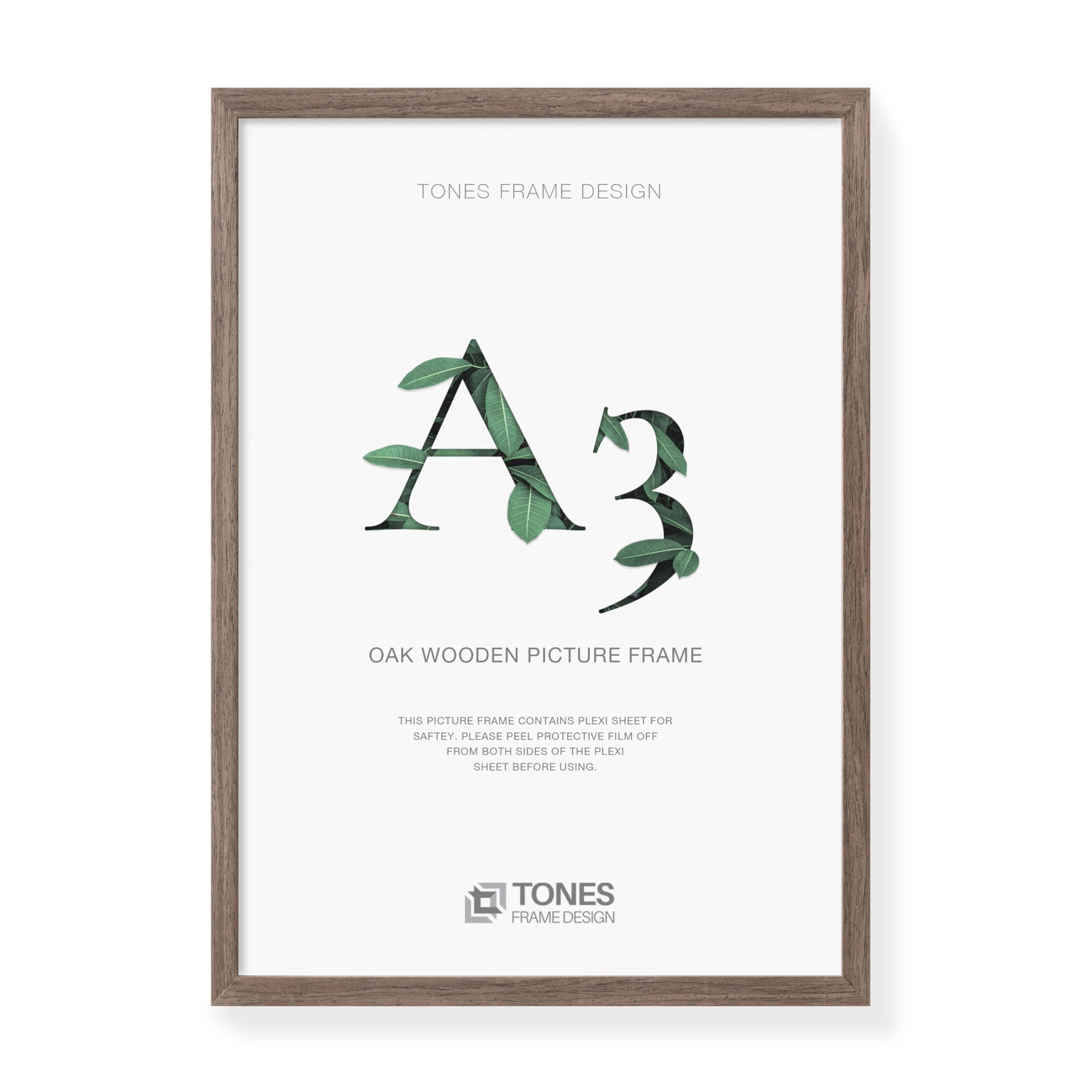 TONES FRAME DESIGN A3 Photo Frame, 29.7 x 41.9 cm, Wooden Picture Frame with Brown Oak Veneer and Shatter-Resistant Plexiglass, Wall Frame for Portrait or Landscape, Posters, Prints, Certificates