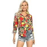 Aeslech Women's Button Down Hawaiian Shirt Lightweight Floral Print Aloha Party Tops