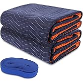 YMTLJHDSY 2 Moving Blankets 72x80in with 1 Elastic Rubber Band (196in Extendable to 400in) – Durable Quilted Moving Blanket-Heavy Duty Shipping Blankets (Total Weight 8.8 lbs,Black/Blue)