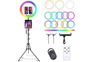 HERRFILK 13" Selfie Ring Light with 76" Tripod Stand & 3 Phone Holder, LED Camera Ringlight with 48 RGB Colors Modes & Musical Rhythm Mode and 12 Brightness Dimmable for Makeup/Photography/Videos/Vlog/TikTok