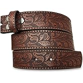 BC Belts Womens Leather Western Belt Strap – 1.25” Wide Embossed Scrollwork, Allows Snap-On Interchangeable Buckle