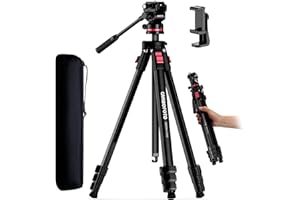 CAMBOFOTO 68" Fluid-Head-Camera-Tripod, Professional Travel Video Tripod for Camera DSLR, Camcorders, Binoculars, Spotting Sc