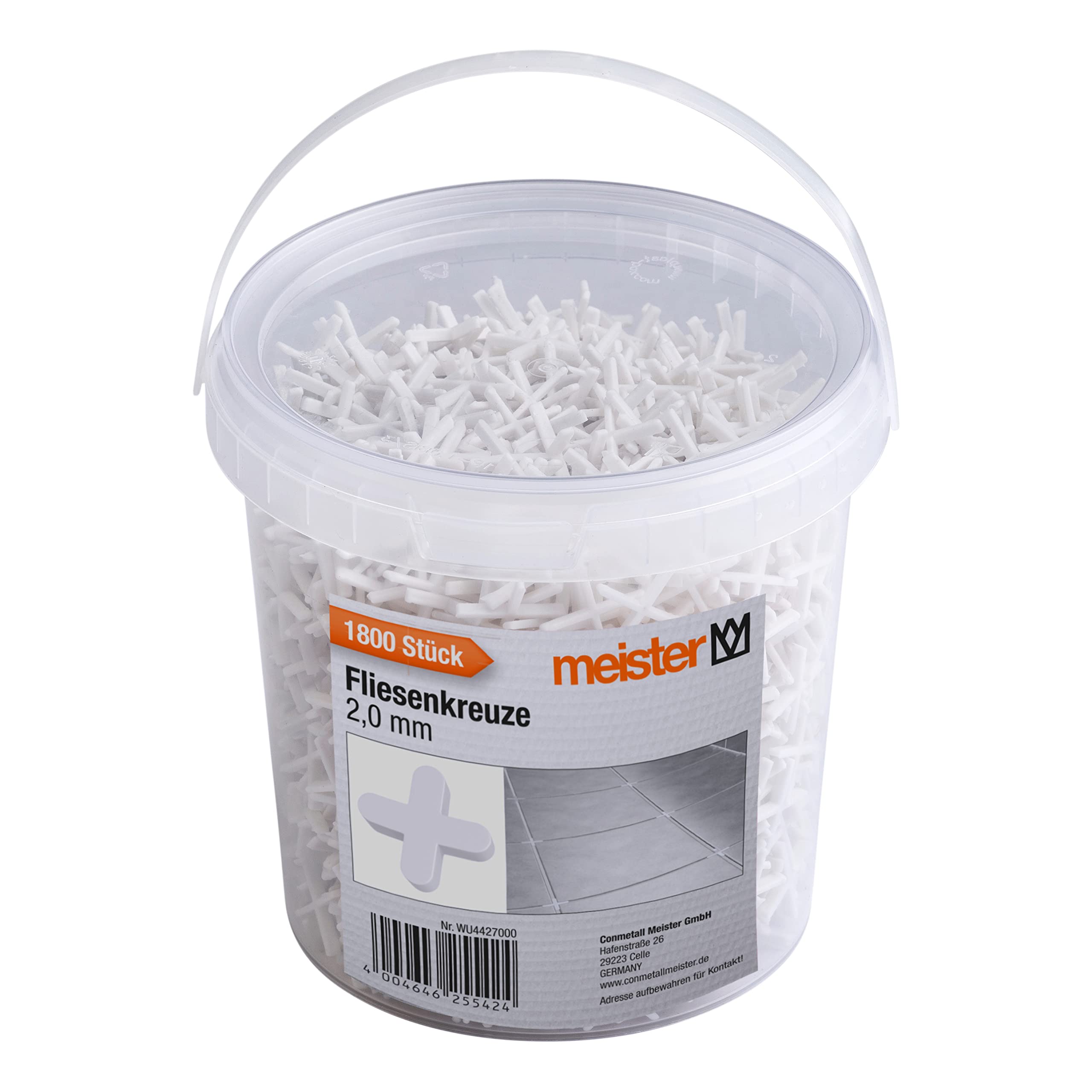 Meister Tile Spacers 2.0 mm – Practical Set of 1800 Pieces – Made of Robust Polypropylene – White/Tile Accessories/Tile Laying Aid/Joint Crosses / 4427000 — image 1