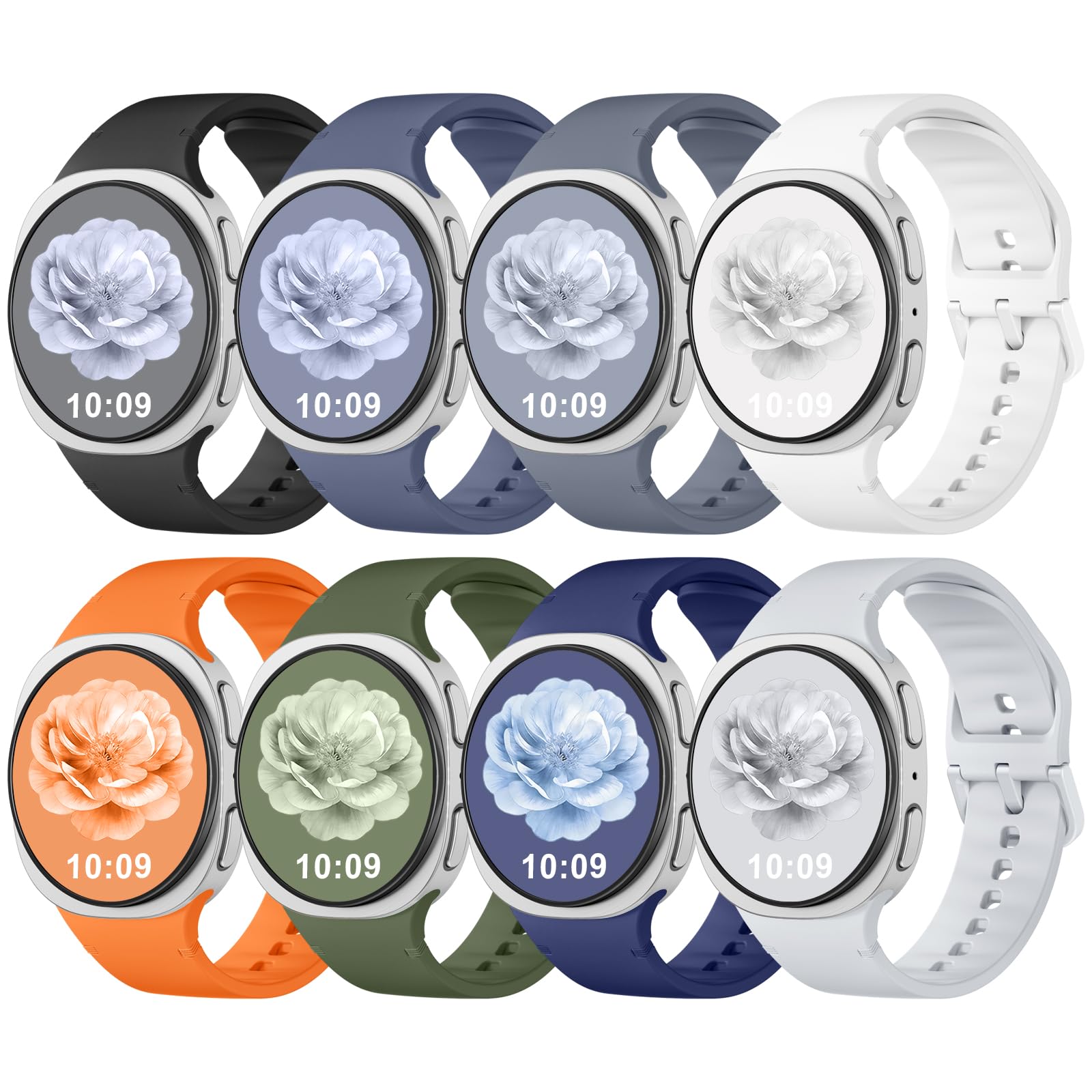 DaQin 8 Pack Sport Bands Compatible for Samsung Galaxy Watch 8 Band 40mm 44mm/Galaxy Watch 8 Classic 46mm, No Gap Soft Silicone Waterproof Strap Replacement for Women Men, M/L