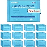 WOUSEDO 100 Count Makeup Remover Wipes, Bulk Gentle Cleansing Facial Towelettes, Individually Wrapped Travel Size,Alcohol-Free & Hypoallergenic for All Skin Types