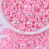 Flatback Pearls for Crafts, 50g Pink AB Half Pearls for Crafting, Mixed Size 3/4/5/6/8/10mm Flatback Half Round Pearl Beads for Craft Tumbler Shoes Clothes Cup Projects Nail Face Art