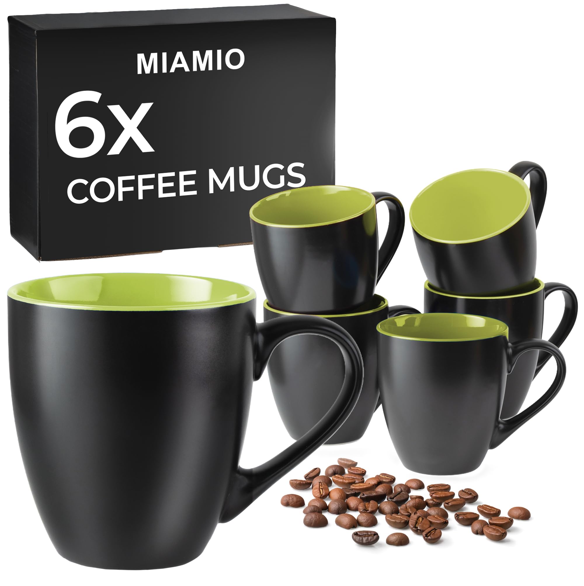 MIAMIO - 6 x 350 ml Stoneware Coffee Mug/Cup Set - Le Papillon Collection (Green)