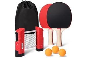 XGEAR Anywhere Ping Pong Equipment to-Go Includes Retractable Net Post, 2 Ping Pong Paddles, 3 pcs Balls, Attach to Any Table Surface