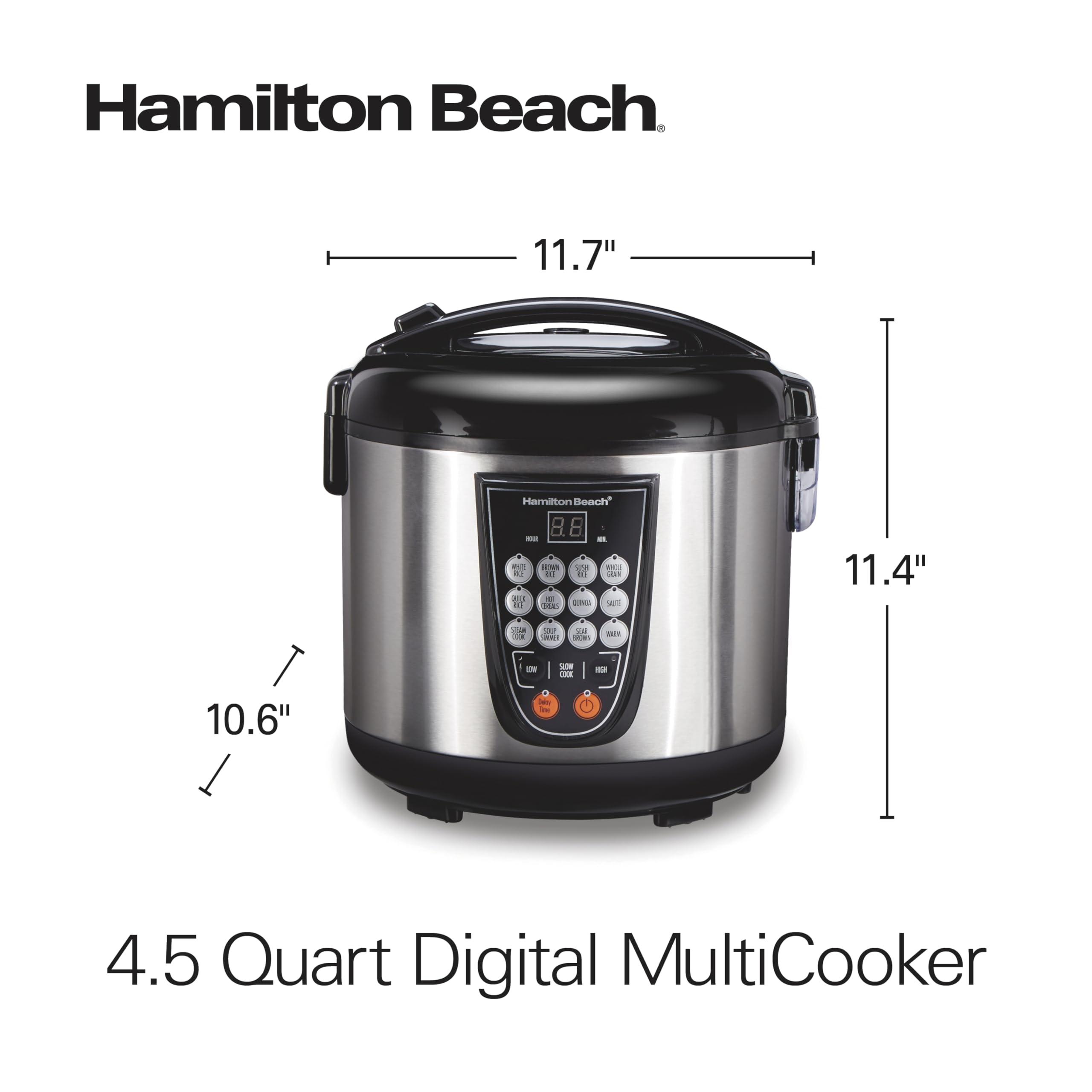 Hamilton Beach Digital Programmable Rice and Slow Cooker & Food Steamer, 20 Cups Cooked (10 Cups Uncooked), 14 Pre-Programmed Settings for Sear Sauté, Hot Cereal, Soup, Nonstick Pot, Stainless Steel (37571MN)