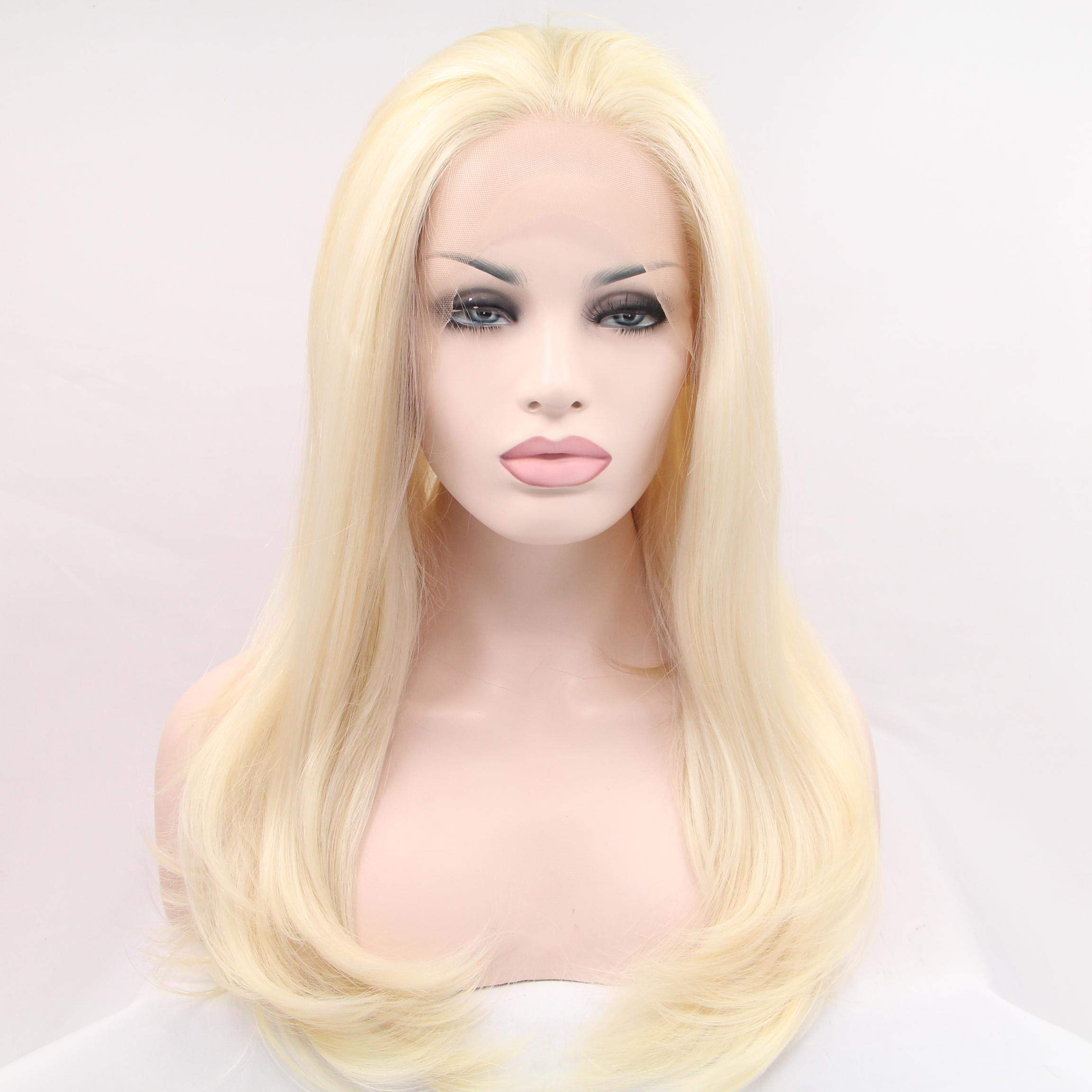 Women Straight Hair Front Lace Wig Deep Invisible Part Wig Blond