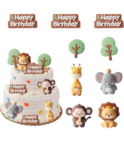 Décoration de gâteau animaux Jungle | Forêt, girafe Lion singe, thème