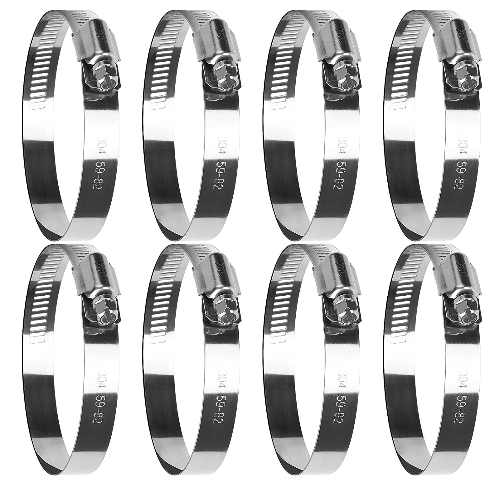drado Jubilee Hose Clips 59-82mm Stainless Steel Pipe Clamps, 8 Pack Worm Drive Hose Clips