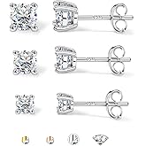 GEMQUEEN 3 Pairs Moissanite Earrings Studs 14K Gold Plated S925 Sterling Silver Flat Back Earring for Women Men - Hypoallergenic Set Cartilage Helix Piercing Jewelry Trendy Thanksgiving Christmas Gifts D Color VVS1 1.8CT