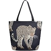 Chic Extra Large Shoulder Grocery Tote Bag, Fashion Leopard Canvas Reusable Handle Bags for Men Women Gym Weekender Picnic Beach Travel Home Storage Market Shopping