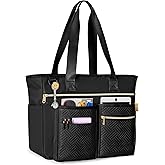 Fasrom Teacher Tote Bag for Work Women, Large Teacher Utility Bag with Padded Sleeve for up to 15.6 Inches Laptop and Teacher Supplies, Black
