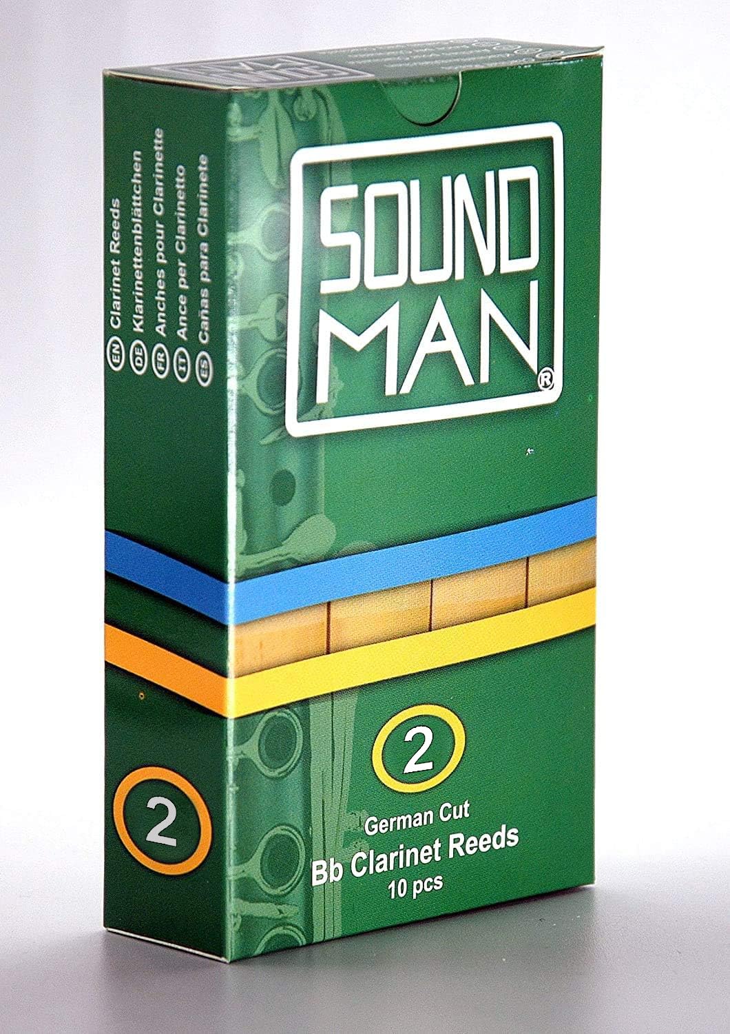 Soundman® reeds for German clarinet leaves, clarinet reeds, wooden reeds, German cut, German system, German grip system, 10 pieces (2.0)