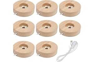 vskikris 8-Pack Warm Light LED Base for Crystal Glass Ball - 2.5in LED Wood Display Base - Glass Crystal Artwork, Holiday Party Decoration