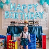 TONIFUL 16 Inch Happy Birthday Foil Letter Balloons Banner Light Blue view 5