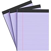 AILZFEI Purple Legal Pad Note Pads 8.5 x 11 inch, Wide Ruled, 30 Sheets/Pad, 20lb Colored Paper, Perforated Notepad with Sturdy Back (3 Pads Purple)