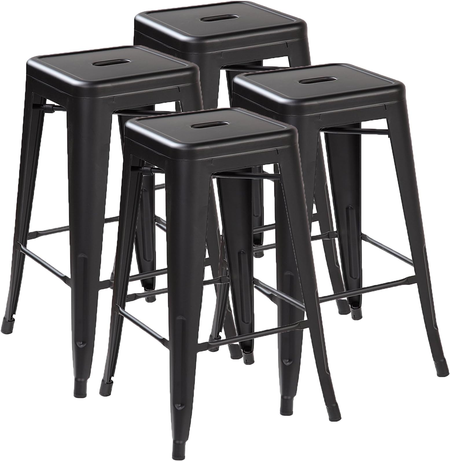 Ayvek Chairs Metal High ProStackable Indoor and Outdoor Backless Barstool (Set of 4), 26.4", Matte Black