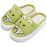HORMAUWORD Cute Crocodile Slippers for Women &amp; Men, Cartoon Animal House Slippers with Thick Sole, Linen Insole Non-Slip Indoor Slippers, Soft Cozy Bedroom Slides