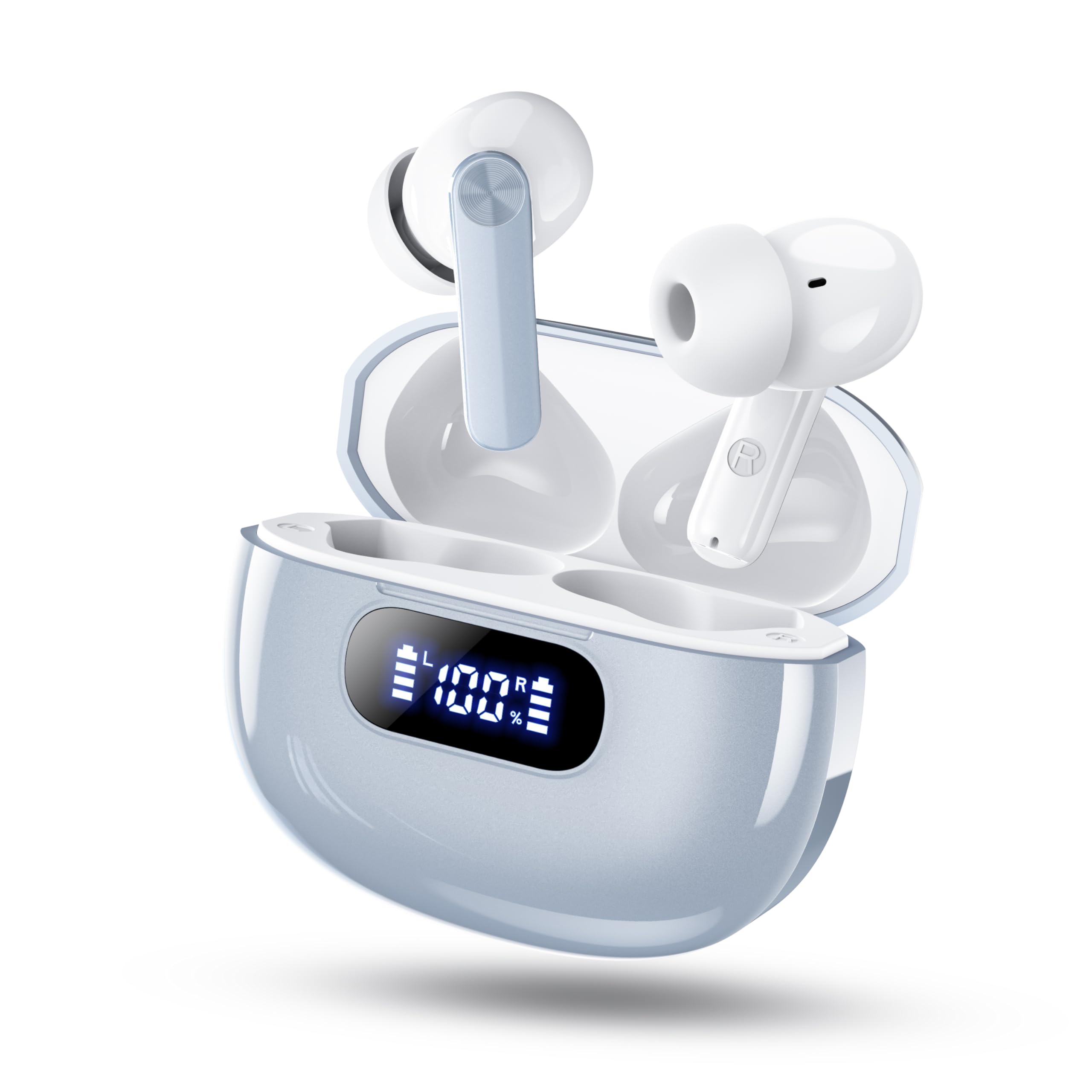 Photo 1 of Wireless Earbuds, Bluetooth 5.3 Headphones with LED Power Display, 2025 New Wireless Earphones, HiFi Stereo,4 ENC Noise Cancelling Mic, 48H Playtime Mini Case IP7 Waterproof for iOS Android