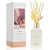 COCORRÍNA Reed Diffuser - Fig Amber 6.76 oz Flower Reed Diffuser Set with 8 Sticks - Home Fragrance Bedroom Bathroom Shelf De