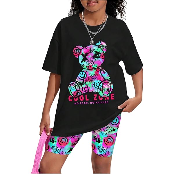 Girl’s 2-Piece Summer Outfit Set – Short Sleeve Bow Tee & Biker Shorts, Cute Casual Play Clothes - View #11