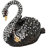 FASSLINO Black Swan Animal Jewelry Trinket Boxes Hinged Enamel Hand-Painted Collectible Figurines Craft Gift for Home Decor