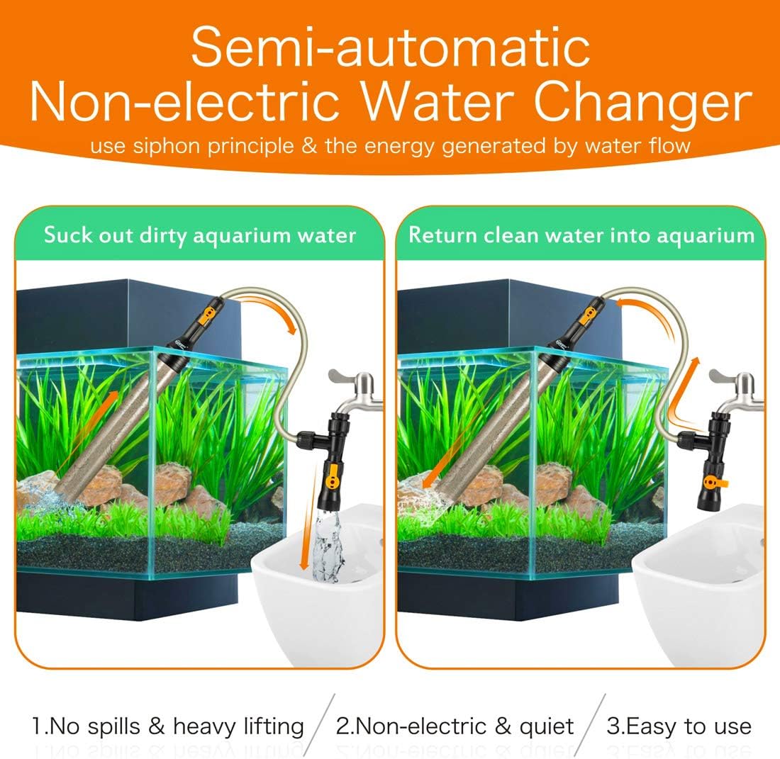 hygger 49ft Automatic Aquarium Water Changer, Siphon Fish Tank Gravel Vacuum Cleaner, with Flow Control Valve, Water Hose : Pet Supplies