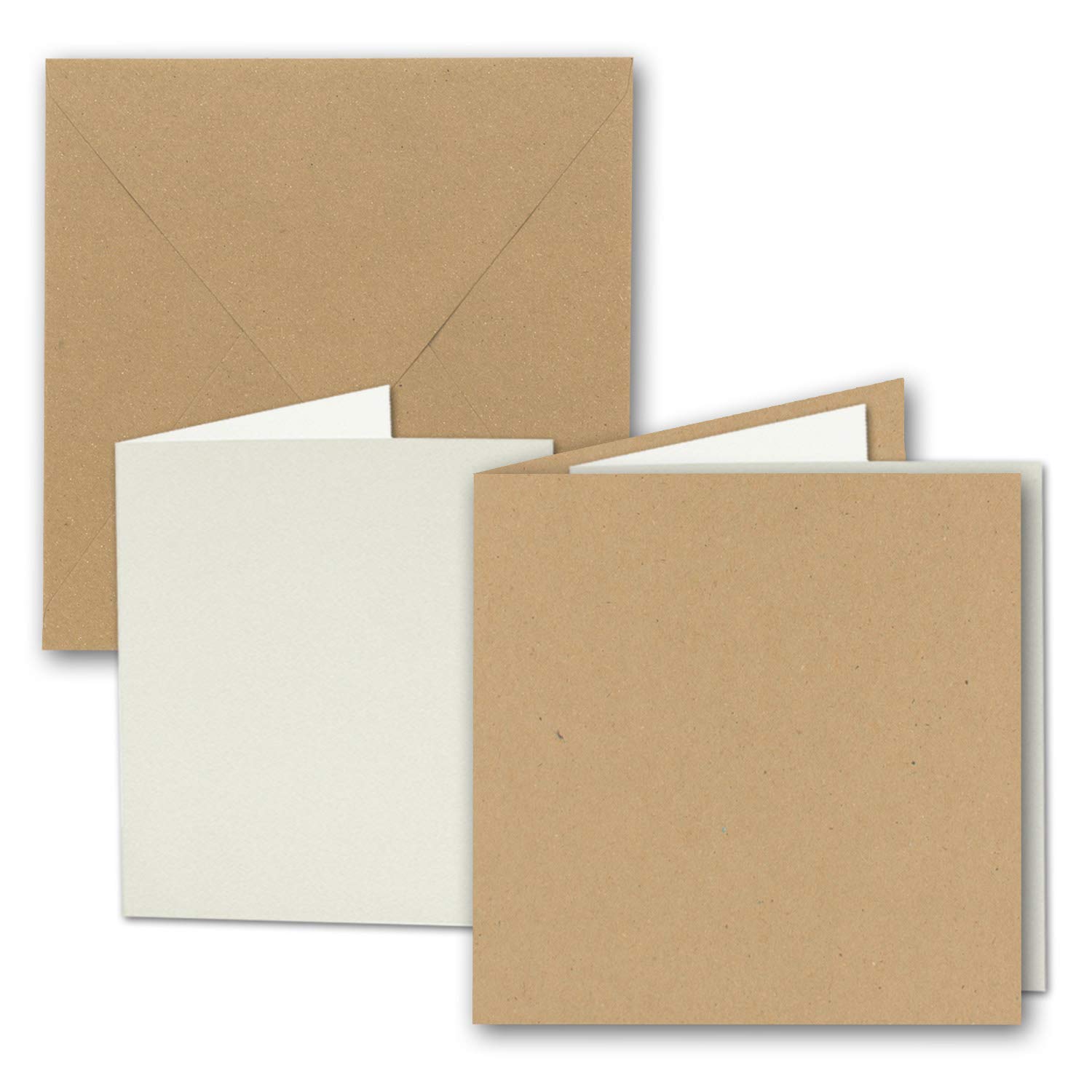 10x square folding card set made of kraft paper in sand brown 15.7 x 15.7 cm - double cards with envelopes and inserts made of recycled paper - UmWelt series