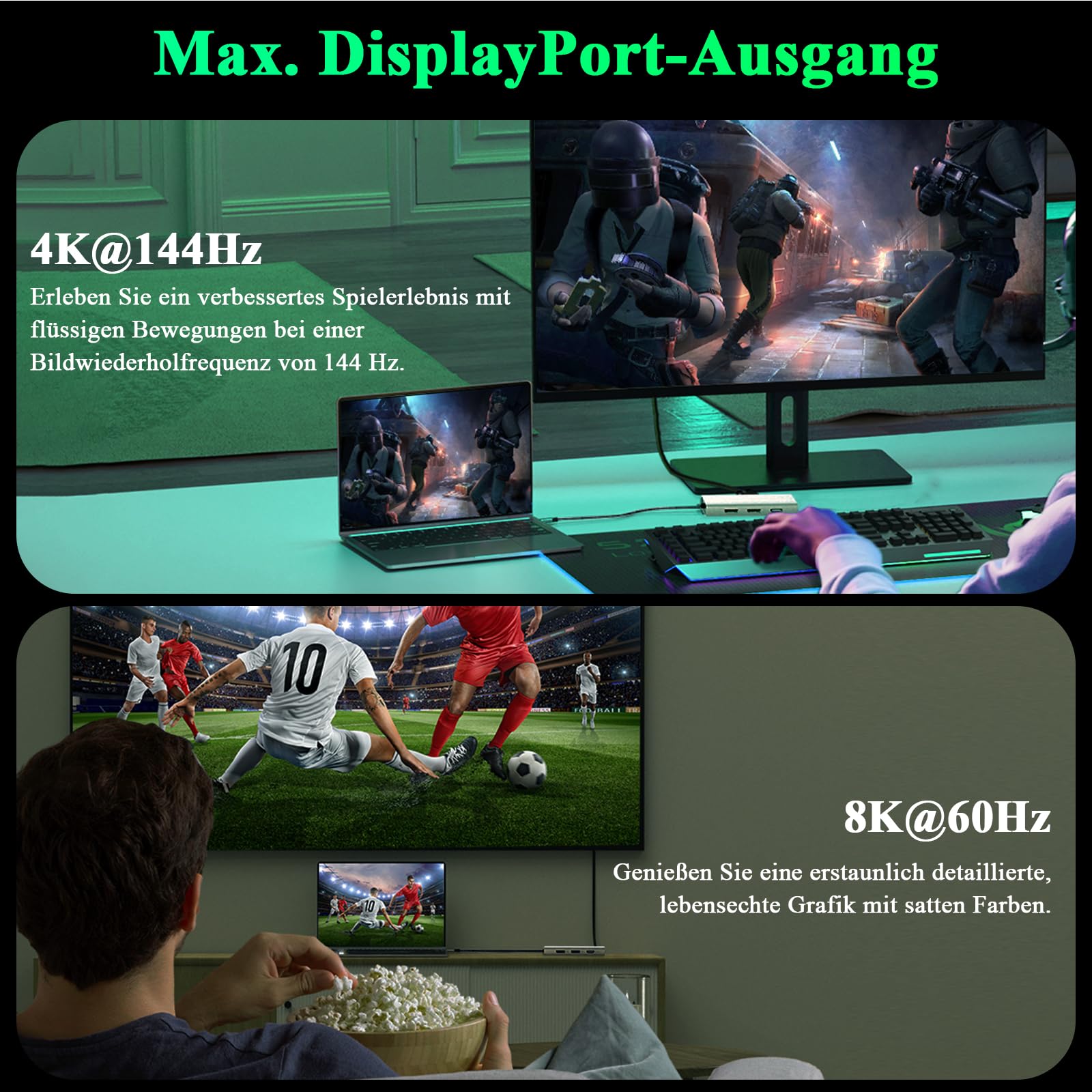 Minthouz USB C Docking Station,7-IN-1 USB Hub mit 4K@60Hz HDMI,8K@60Hz DP1/2, VGA, 3xUSB2.0 Multiport Adapter für Dell/HP/Lenovo/Thinkpad, Kompatibel mit Mac/Windows/Chrome OS/Linux/Android/iOS 4