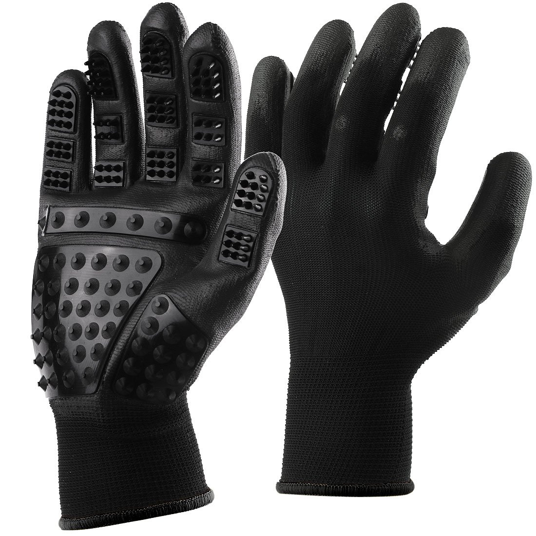 ACTOPP Pet Grooming Gloves Hair Remover Deshedding Massaging Bathing Tool Glove Brush Effective for Long and Short Hair Dogs, Hats, Horses, One pair 23X12X1 CM (Black)