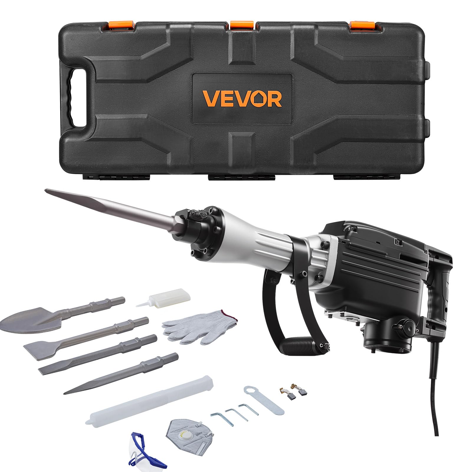VEVOR Demolition Jack Hammer, 2800 W Powerful Electric Jackhammer, 1200 BPM Concrete Breaker with 3 Chisels, a Clay Spade, Carrying Case, Gloves, for Concrete, Wall, Brick, Tile and Foundation Image VEVOR Demolition Jack Hammer, 2800 W Powerful Electric Jackhammer, 1200 BPM Concrete Breaker with 3 Chisels, a Clay Spade, Carrying Case, Gloves, for Concrete, Wall, Brick, Tile and Foundation Image